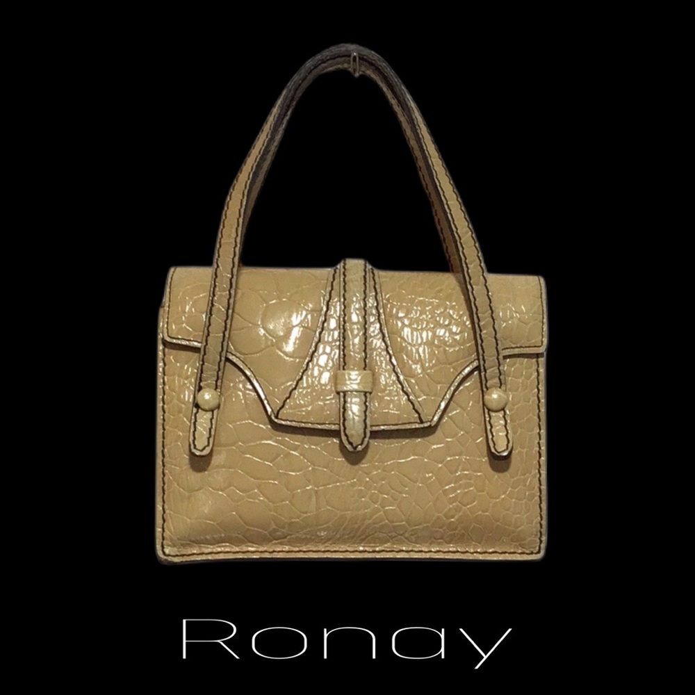 Vintage Ronay‎ Leather Handbag, Animal Pattern Embossed, Yellow-Gold